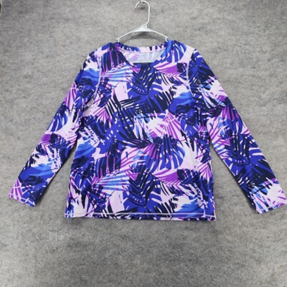 LL Bean Shirt Womens Medium Long Sleeve Purple Floral Performance